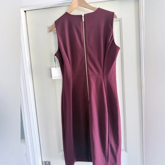 Calvin Klein Sleeveless Burgundy Midi Sheath Dress - Picture 2 of 4